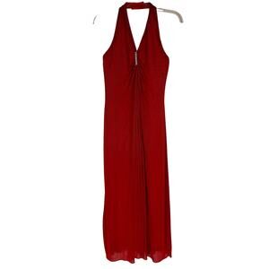 VTG EUREKA | Red Sparkle Pleated Mesh Halter 90s‎ Formal Dress | Women's Large